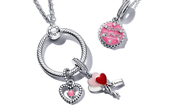 Pandora O Pendant with birthday themed charms and pendants.
