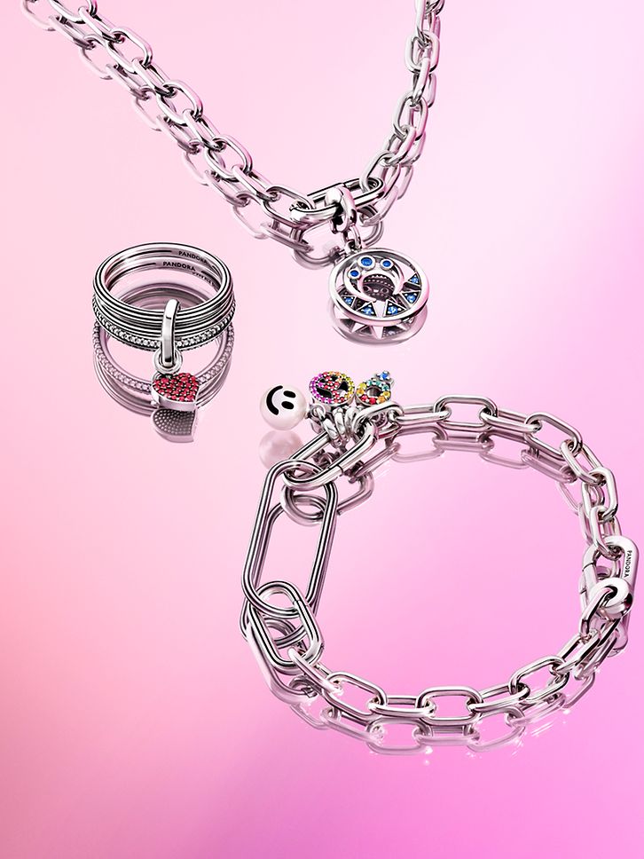 Pandora ME Link Silver Necklace with Pendant. Silver link Bracelet and Ring