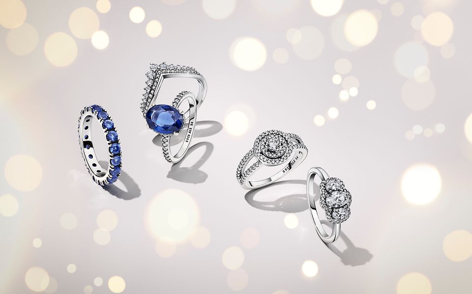 Sterling silver rings with stones from the Pandora Timeless collection