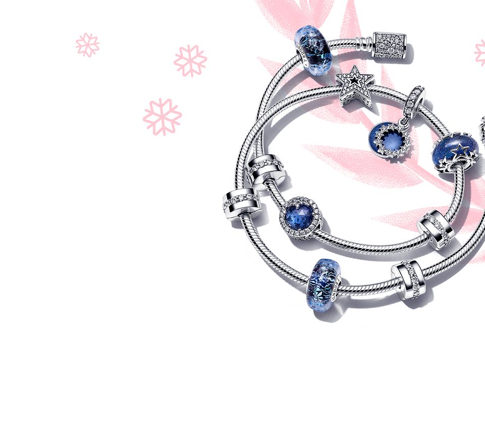 Sterling silver bracelet with blue charms