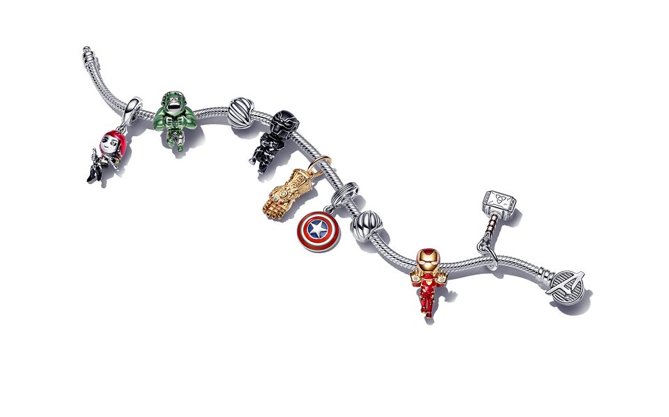 Silver Avengers-inspired bracelet with Marvel heroes charms