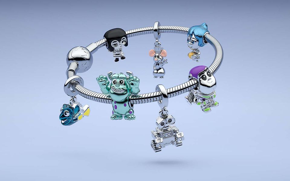 Collezione Pixar, charm su bracciale d'argento
