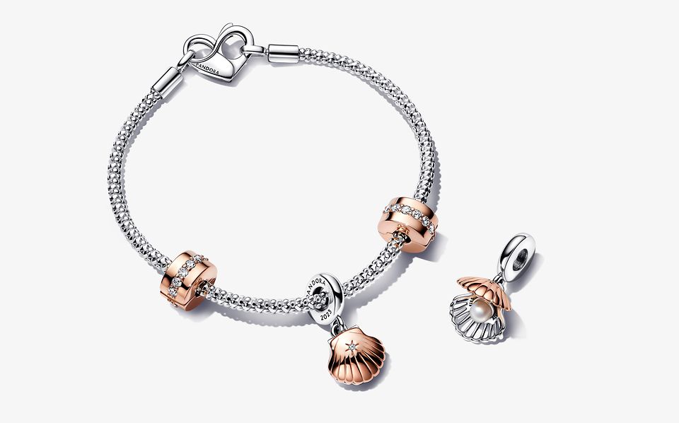 Silver Bracelet with silver and rose-gold plated charms