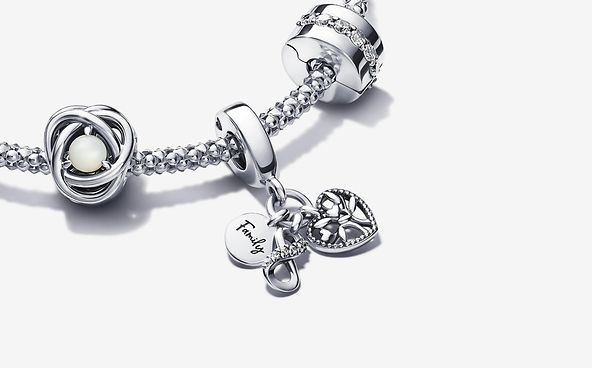 Un bracelet en argent et neuf charms de la collection Juste pour le plaisir